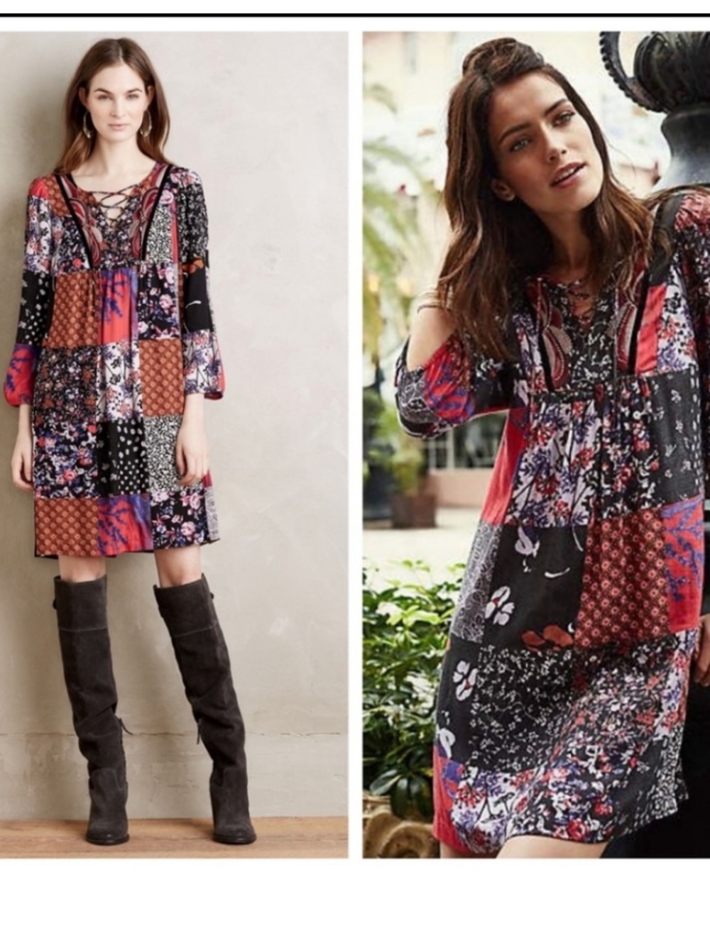 Anthropologie Arcata Patchwork Dress by One September Boho Bohemian Fall Fashion